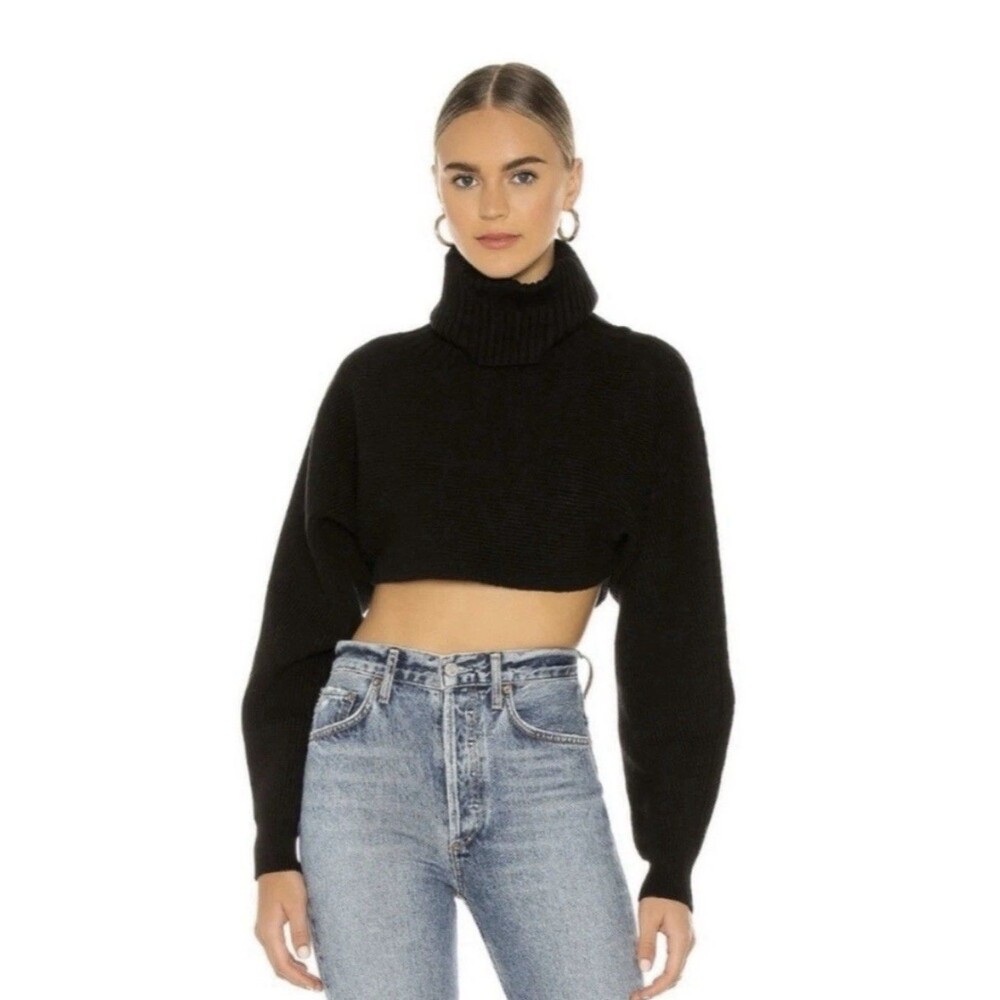 House Of Harlow 1960 Cropped Ribbed Turtle Neck Sweater Black Size Large Top